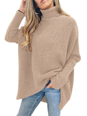 High Neck Asymmetrical Bat Sleeve Knit Sweater