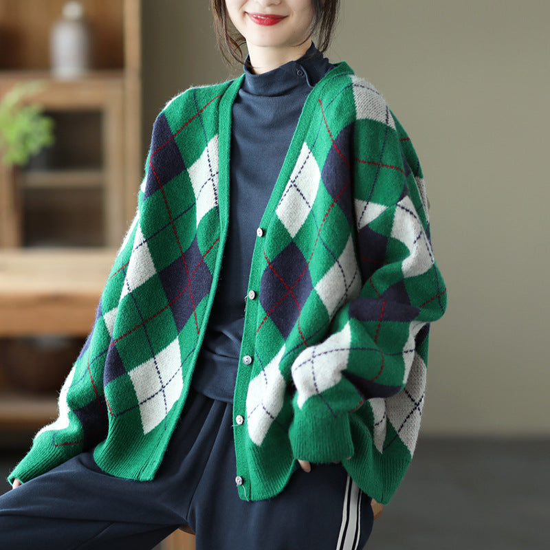 Retro Plaid Knitted Outwear