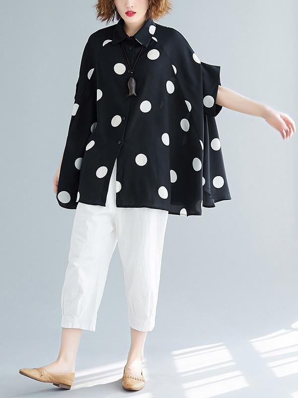 Loose Plus Size Polka-Dot Batwing Sleeve Shirt