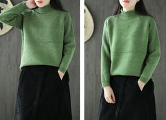 Casual Solid Color High-Neck Sweater