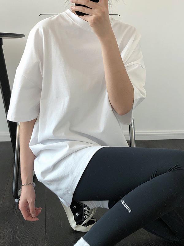 Solid Color Casual Loose Round Neck T-Shirt