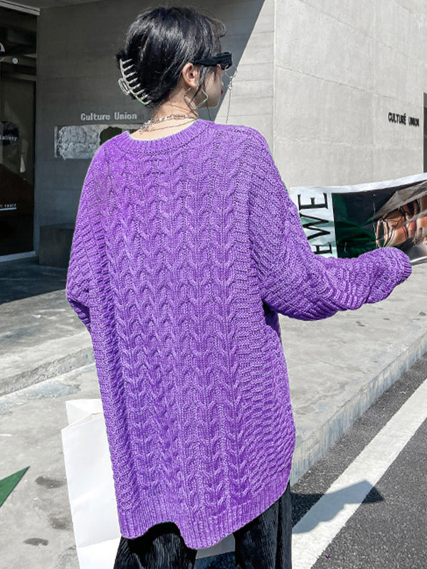 Simple Loose Solid Color Knitted Sweater