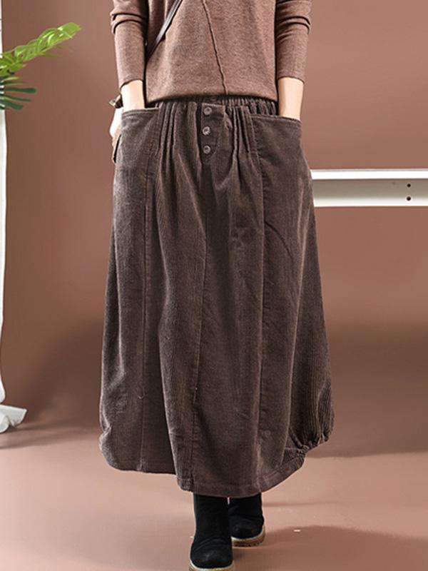 Loose Elastic Waist Corduroy Skirt