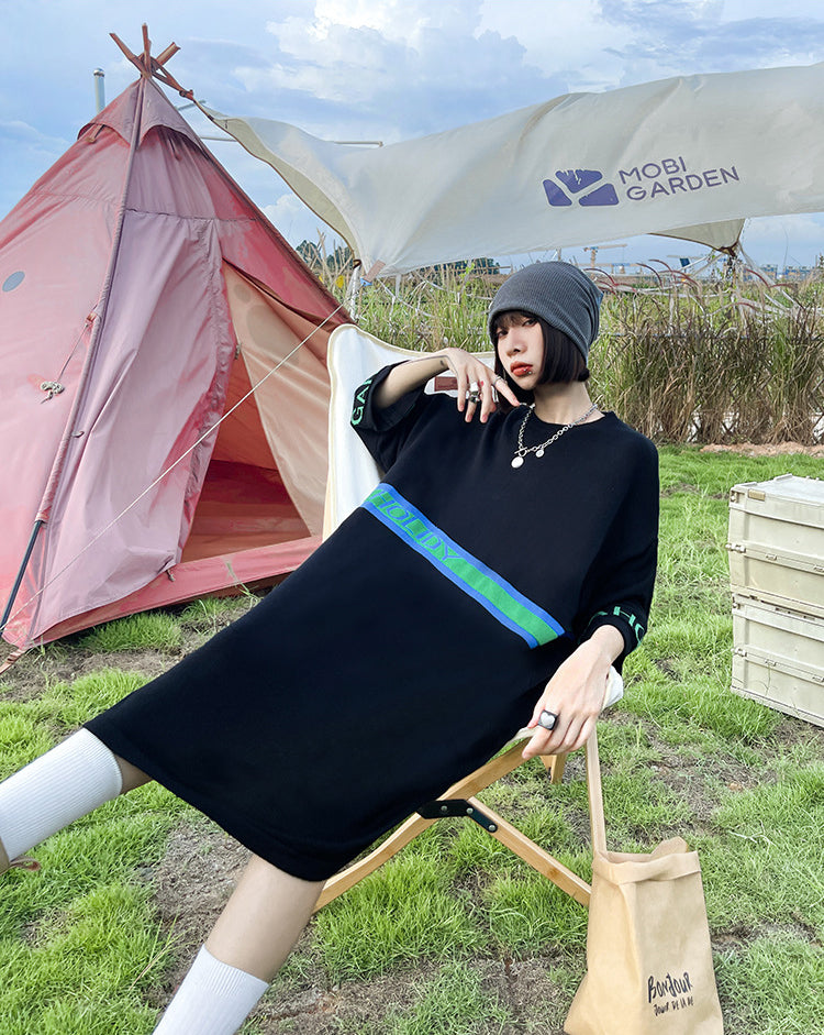 Loose Jacquard Letters Casual Knit Midi Dress