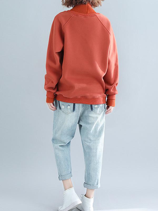 Plain Thickening Stitching High Neck Sweatshirt