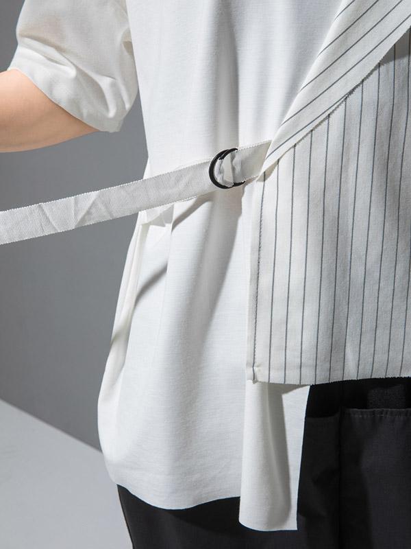Striped Splicing Cropped Lace-Up T-Shirt