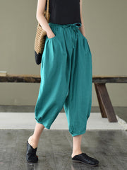 Artistic Retro Drawstring Elasticity Solid Pants