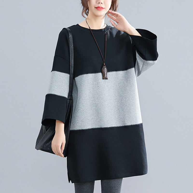 Large Size Stitching Loose Padded Sweater Dress