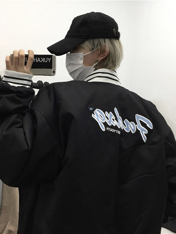 Subtock Alphabet Embroidery Stitching Baseball Jacket