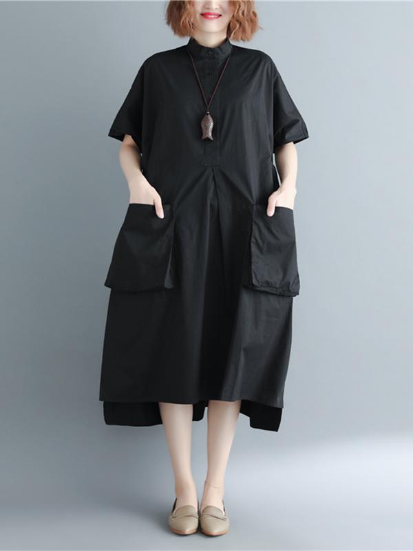 Casual Black Shirt Long Dress