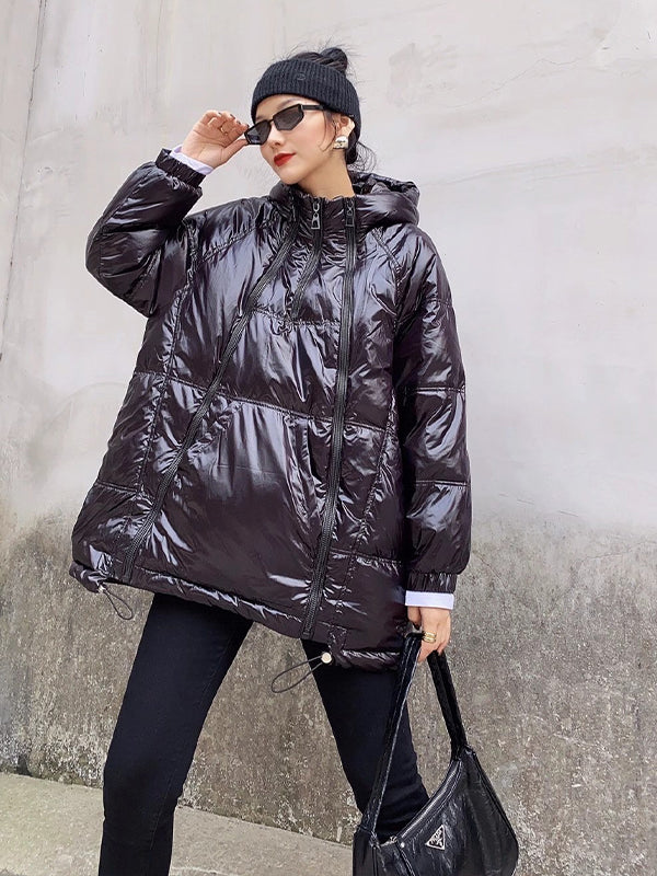 Women Loose Hooded Zipper Coat