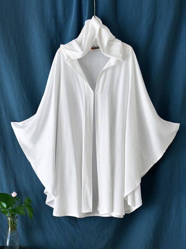 Simple Solid Loose Batwing Sleeve Hood Cape