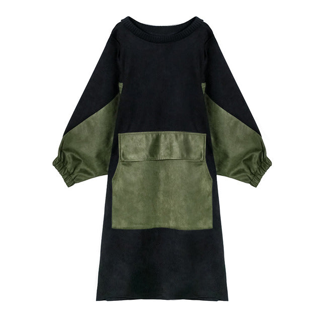 Round-Neck Split-Joint Color-Block  Dress