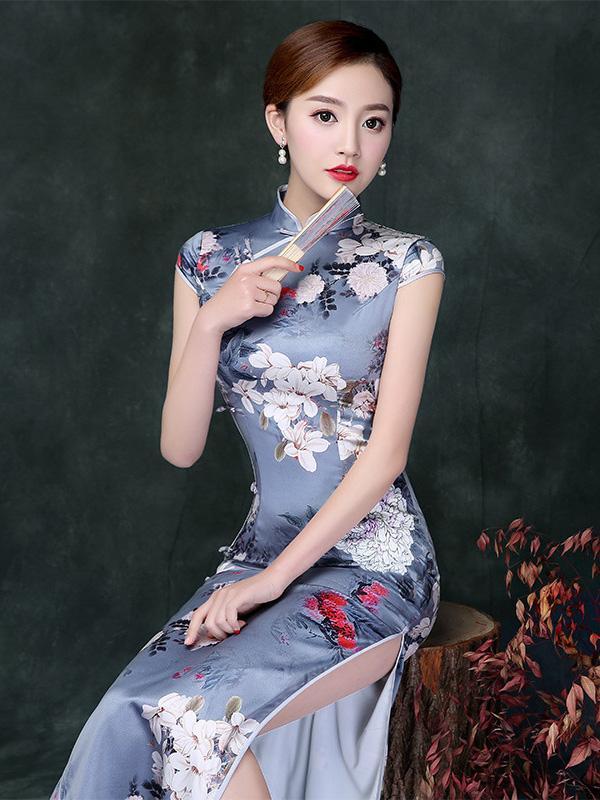 Printed Split-side Vintage Long Cheongsam