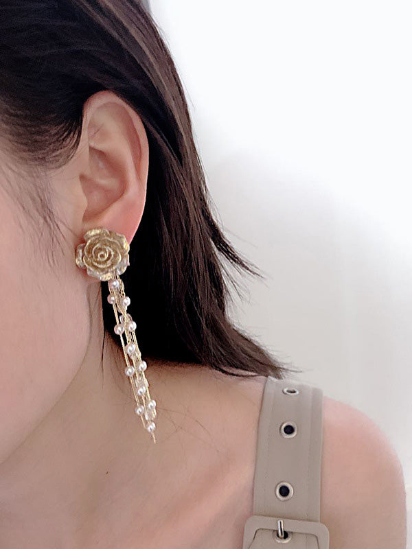 Fashion Floral Tasseled Long Earrings