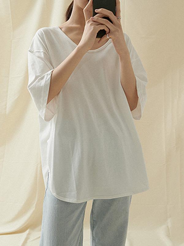 Casual Simple Solid Cotton T-Shirts