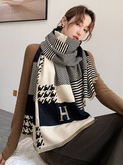 Color Block Big Shawl Imitated Cashmere Scarf