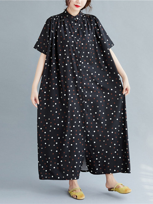 Original Polka-Dot Stand Collar Shirts Dress