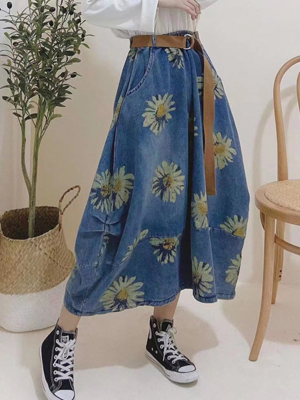 Women Printed Loose Elastic Waist Casual Skirt