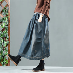 Stylish Elasticated Denim Patchwork Skirt