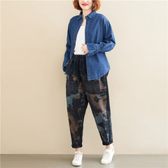 Women Abstract Print Loose Jeans