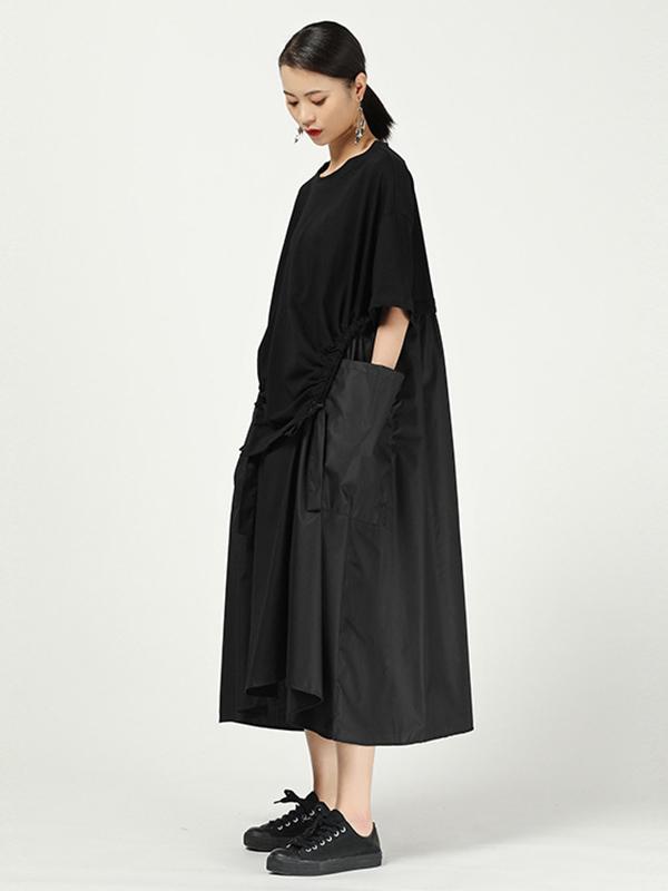 Loose Cropped Splicing Round-Neck Dress