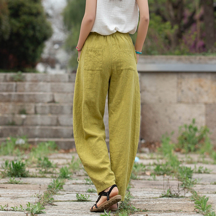 Retro Wide-Leg Pants With Elastic Waist