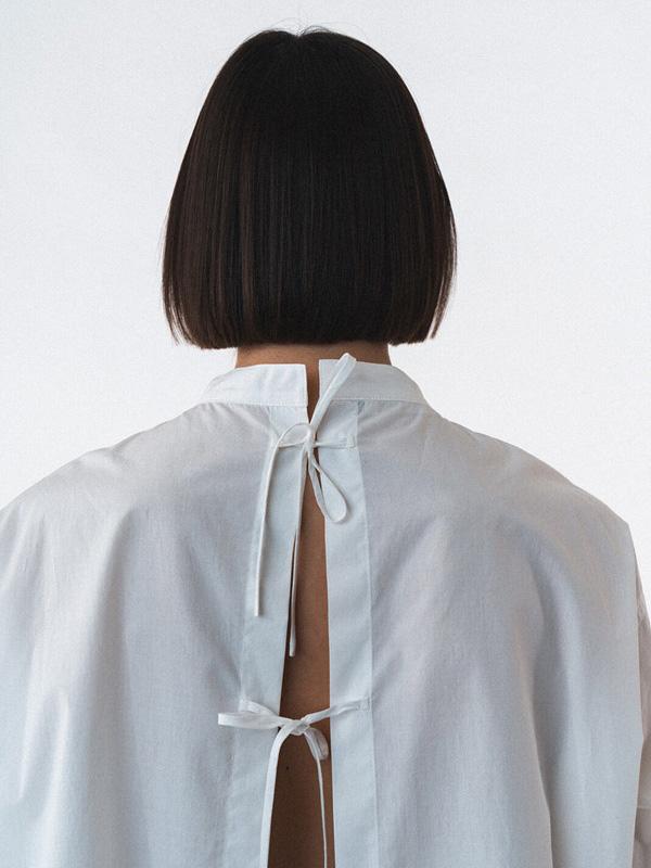 White Backless Lace-Up Loose Shirt