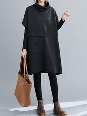 Women High Neck Stitching Casual Dress