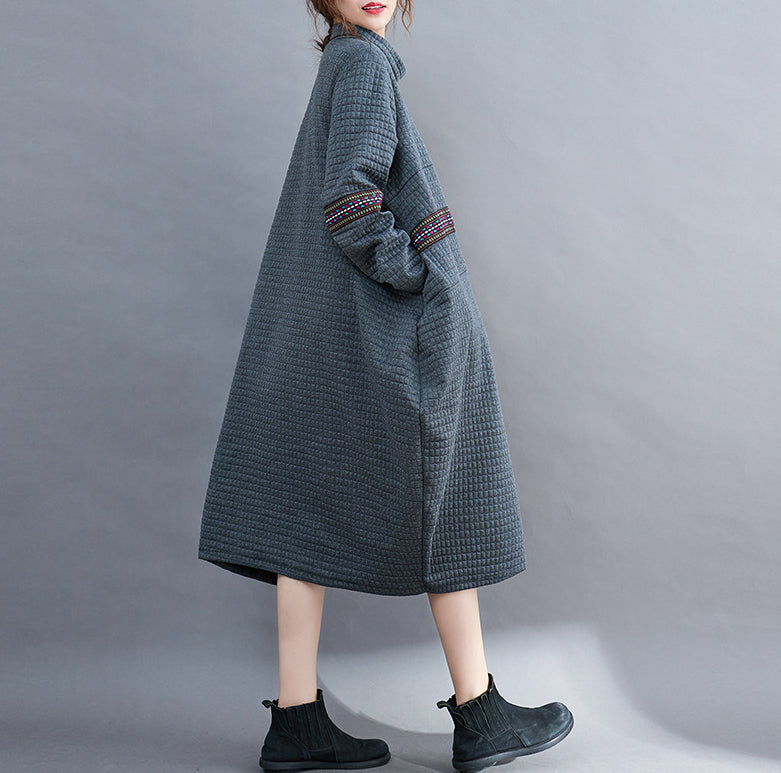 Large Size High Neck Loose Casual Midi Dress