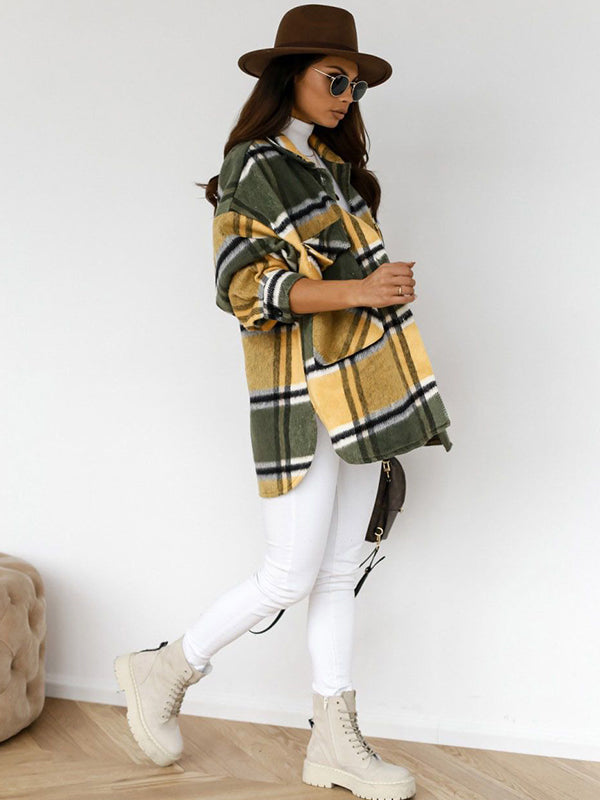 Casual Loose Plaid Long Sleeve Lapel Shirt