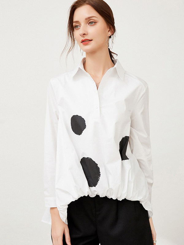 Polka-Dot Printed Loose Long-Sleeve Shirt