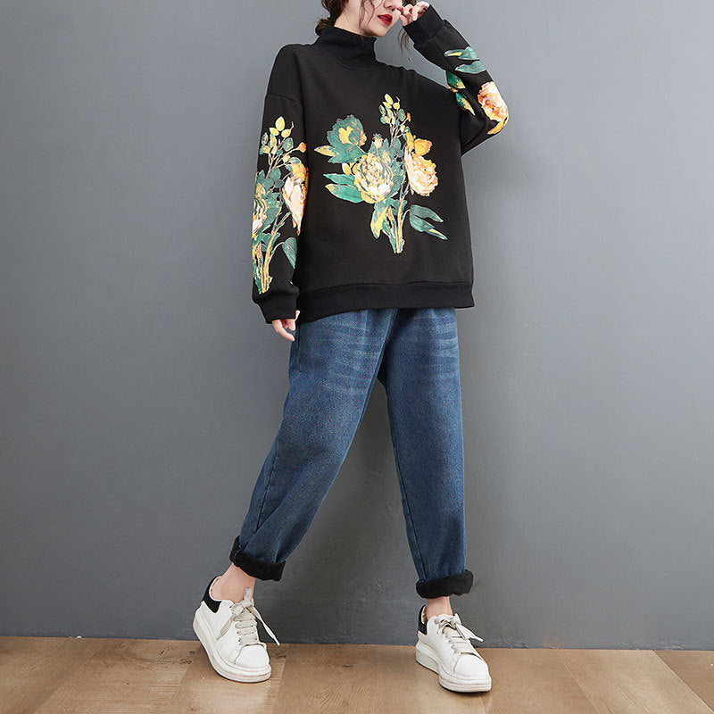 Vintage Print High Neck Sweatshirt