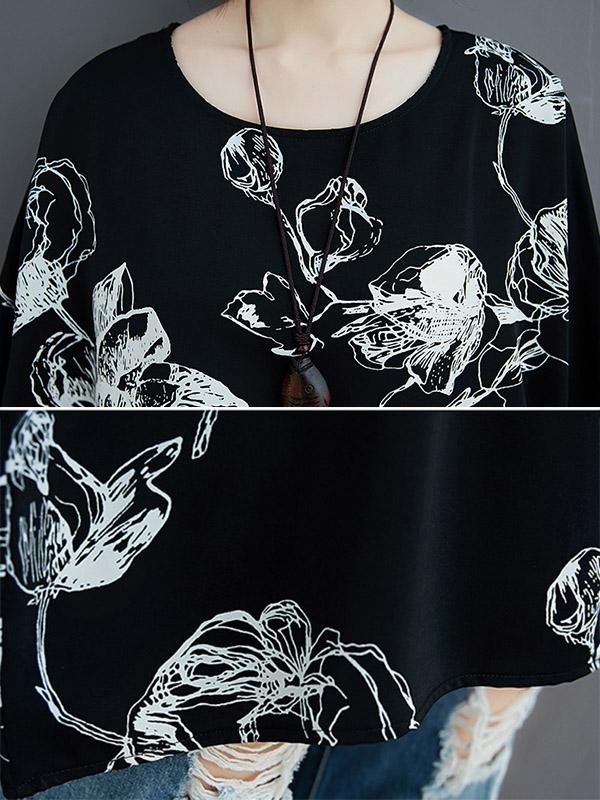 Plus Size Loose Print Chiffon T-Shirt