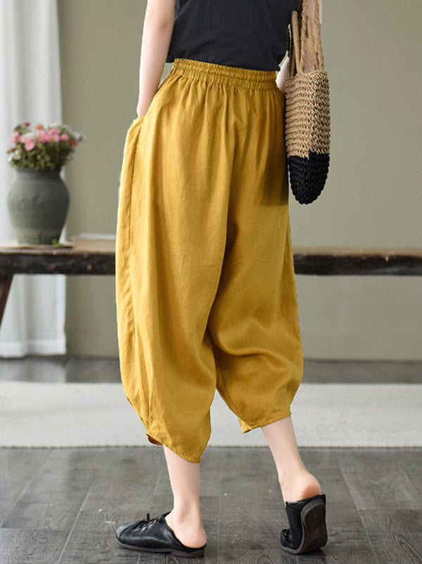 Artistic Retro Drawstring Elasticity Solid Pants