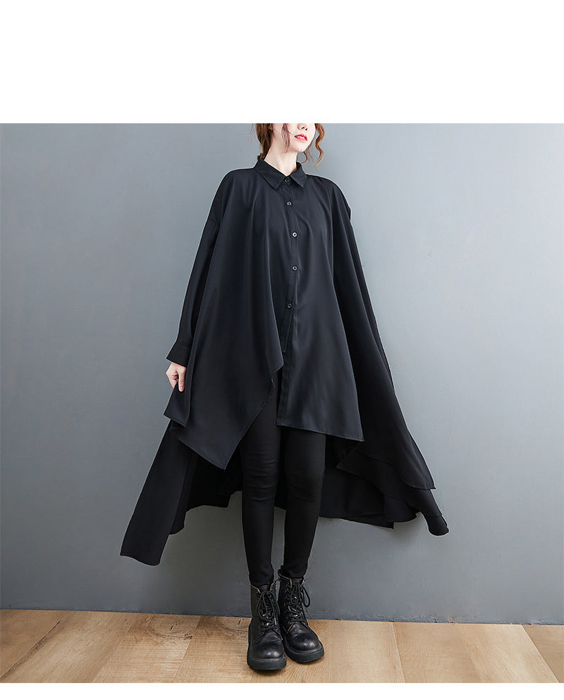 Solid Color Lapel Irregular Shirt Midi Dress