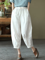 Linen Sloid Color Loose Casual Pants