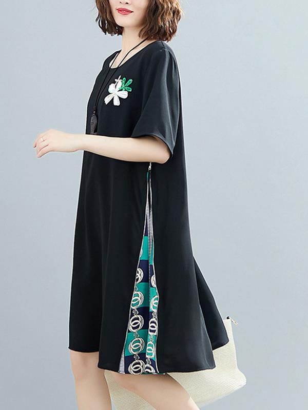 Plus Size Loose Split-Joint Print Midi Dress
