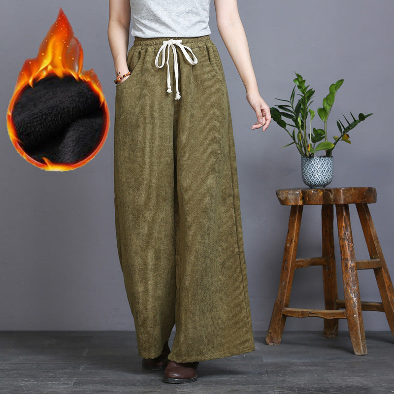 Corduroy Loose Drawstring Wide-Leg Pant