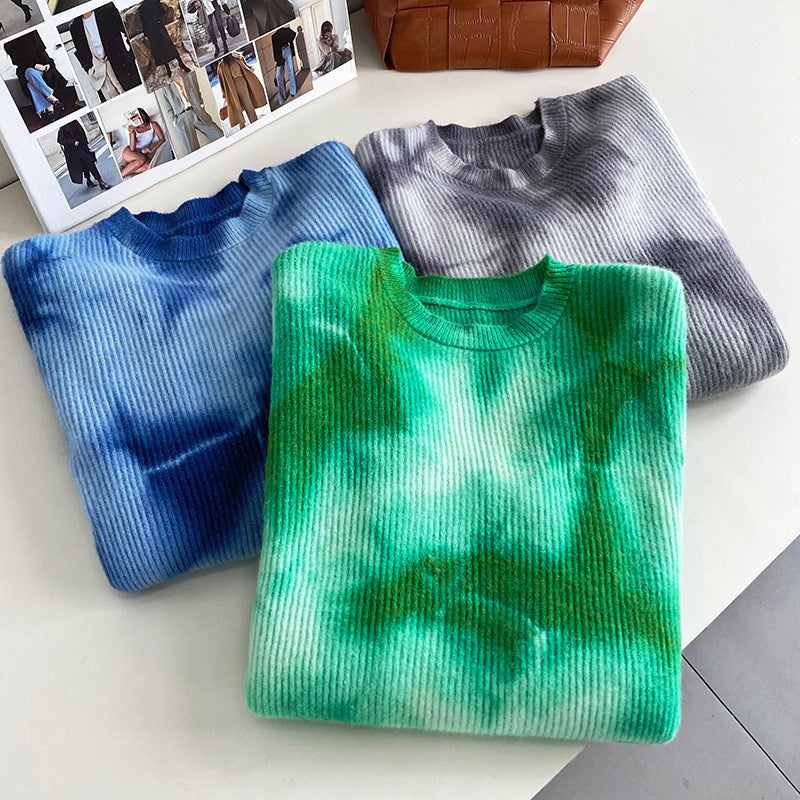 Casual Loose Tie Dye Round Neck Sweater