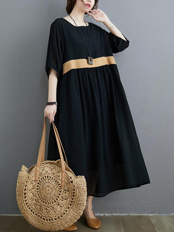 Loose Waist-High Thin A-Line Cotton Dress