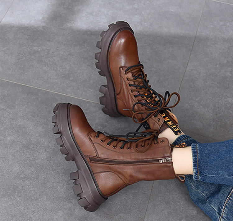 Retro Solid Color Platform Martin Boots