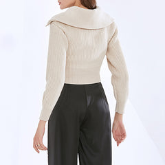 Lapel Pullover Zipper Solid Sweater