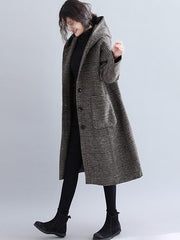 Loose Plaid Woolen Hood Coat