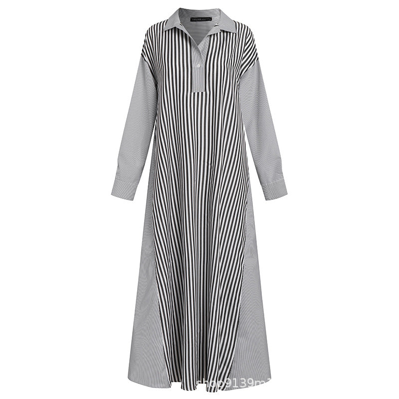 Striped Loose Maxi Shirt Dress