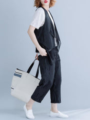 Two-Pieces Striped Cropped Vest And Harem Pants Suits