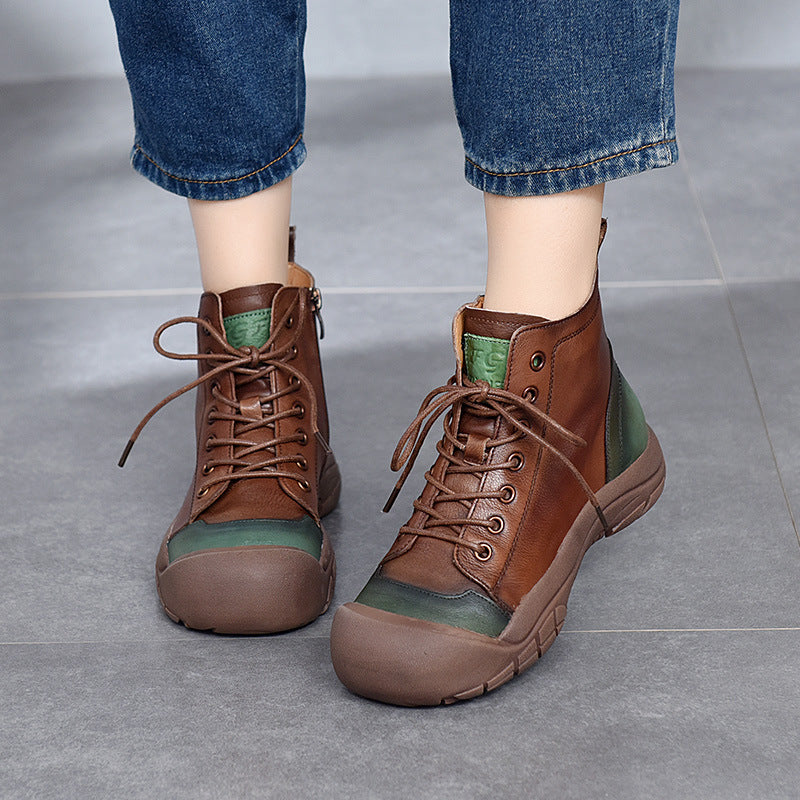 Retro Color-Block Platform Ankle Boots