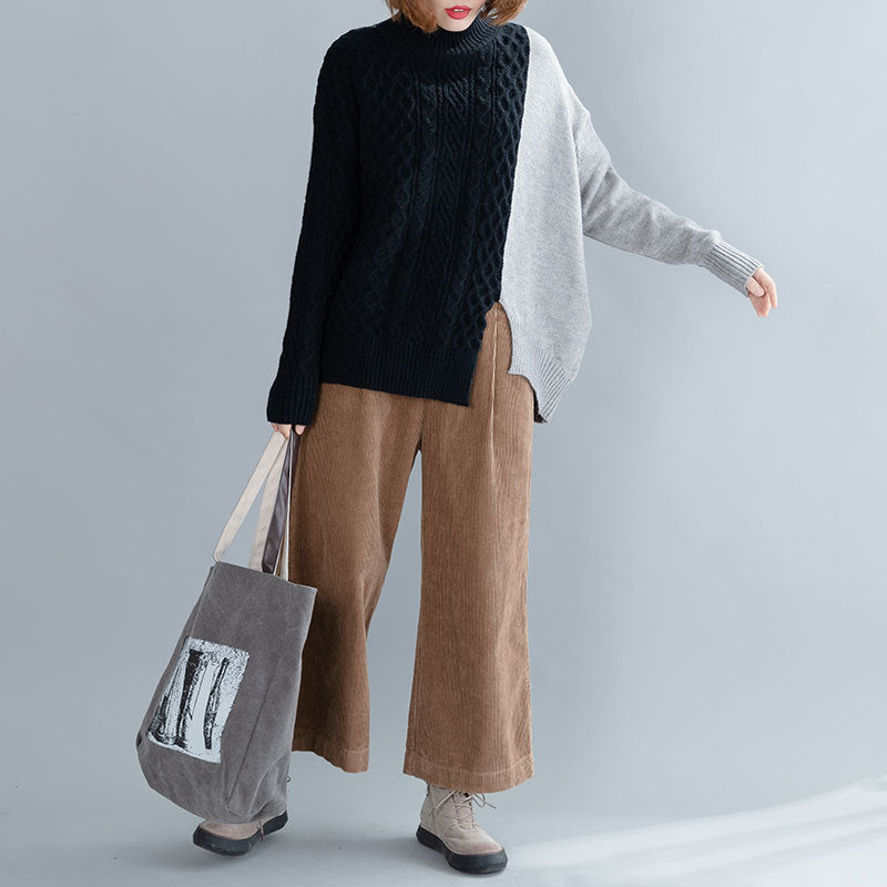 Turtleneck Simple Contrast Color Knit Sweater