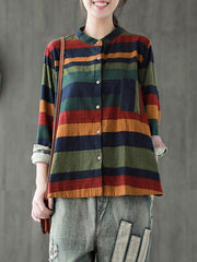Loose Colorful Stripe A-line Shirt