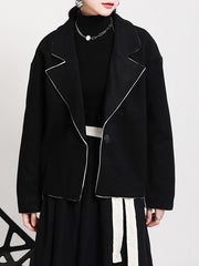 Women Irregular Contrast Color Lapel Coat